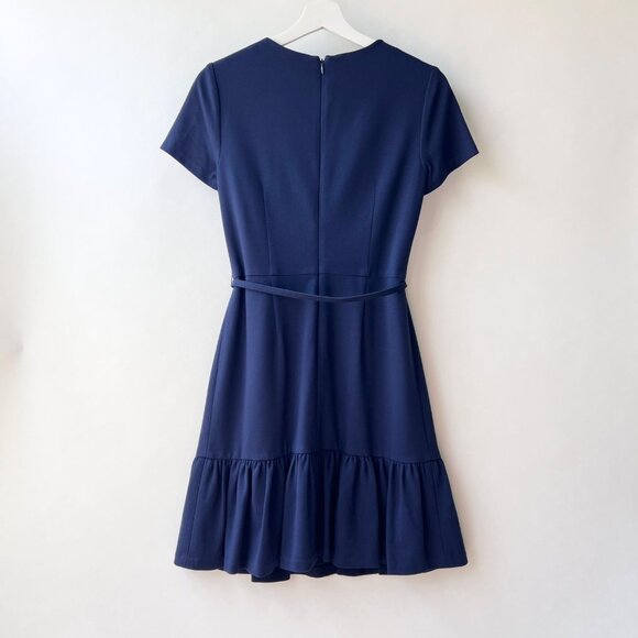 Shoshanna Navy Short Sleeve Ruffle hem belted sheath Dress, Size 6 O40 - Picture 3 of 8